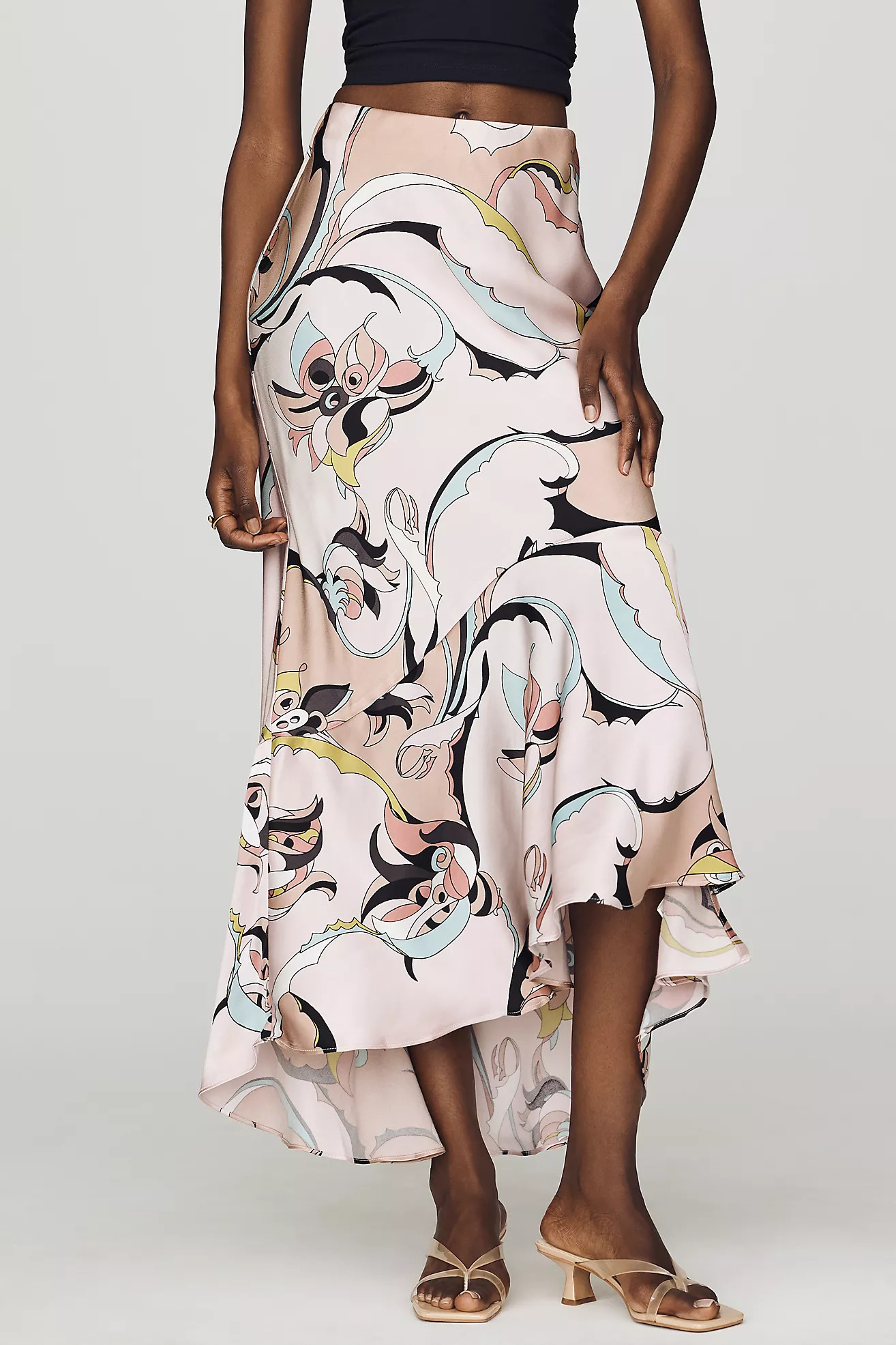 Maeve Bias Cut Satin Midi Skirt | Anthropologie (US)