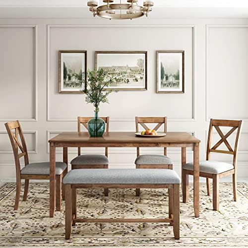 6-Piece Dining Room Table Set, Rustic Farmhouse Wood Dining Table Set with Rectangular Table 4 Uphol | Amazon (US)