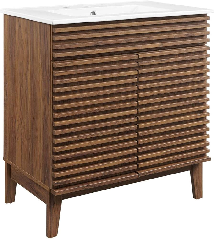 Modway Render Vanity with Sink-Floor, 30 Inch, Walnut White | Amazon (US)