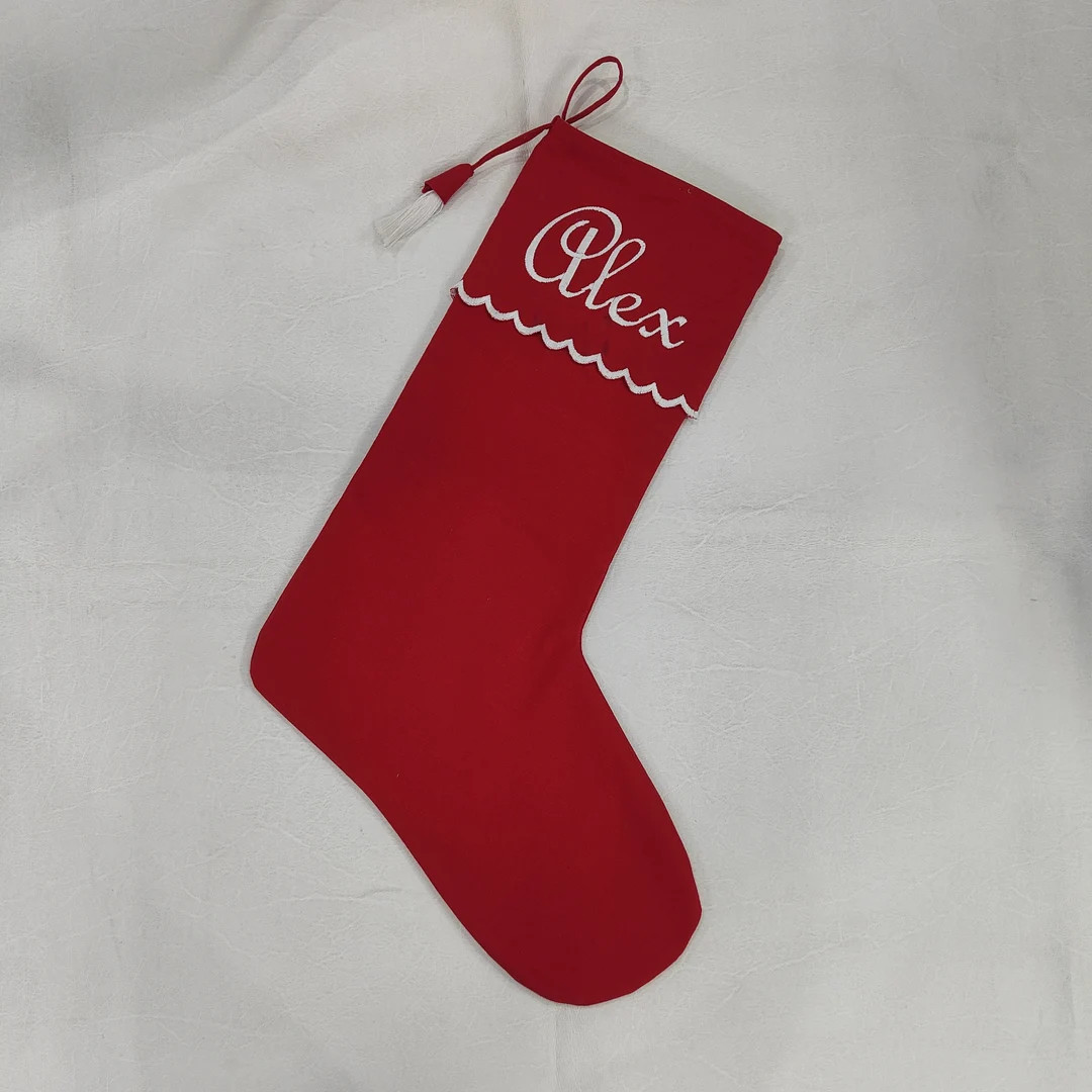 Christmas Embroidered Scalloped Stocking Christmas - Etsy | Etsy (US)