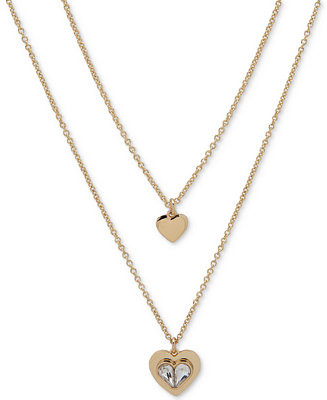 Gold-Tone Crystal Heart Layered Pendant Necklace, 16" + 3" extender | Macy's