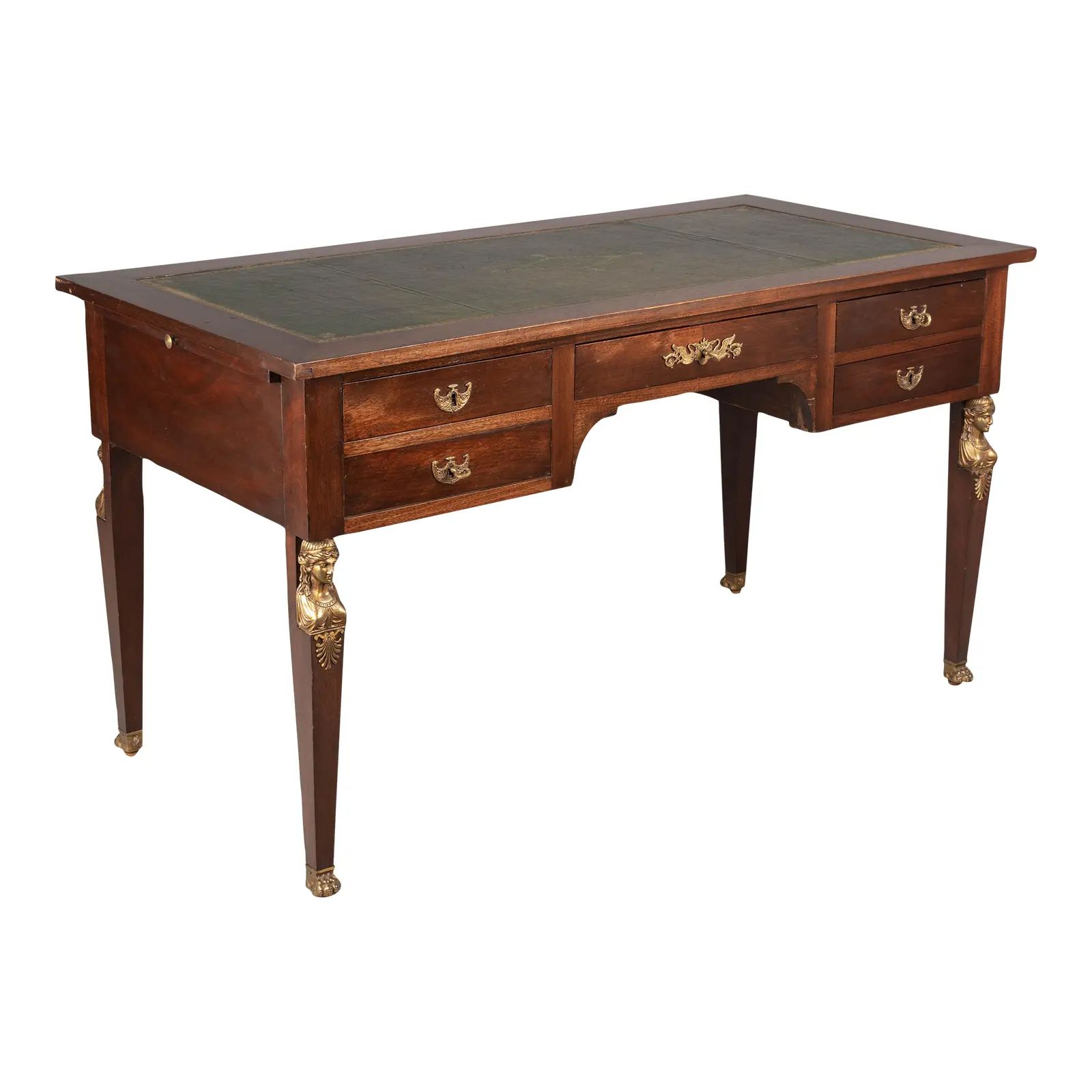 French Empire Style Leather Top Mahogany Desk | Chairish