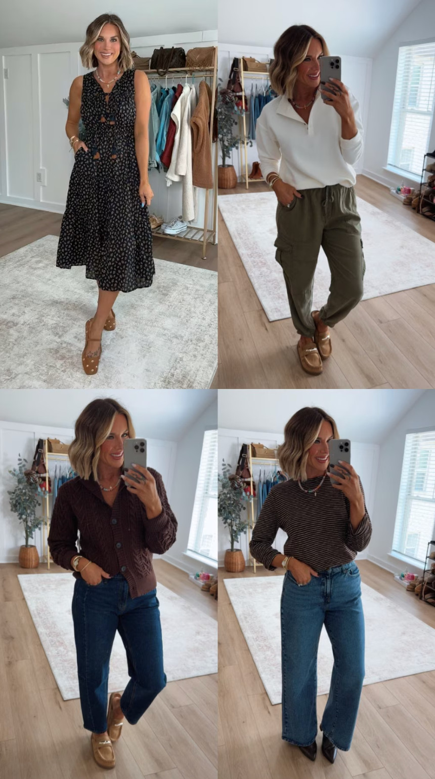 Easy and affordable fall outfits from Walmart! This new brand looks expensive without the price tag, and I'm loving this easy dress, waffle knit pullover with button details, soft cargo pants, cable knit sweater, softest long sleeve, and stylish affordable denim.

I am 5’6 146lbs in size 6/8 jeans, small tops, small dress, shoes are true to size  

 #LTKxWalmart #LTKootd #LTKSeasonal