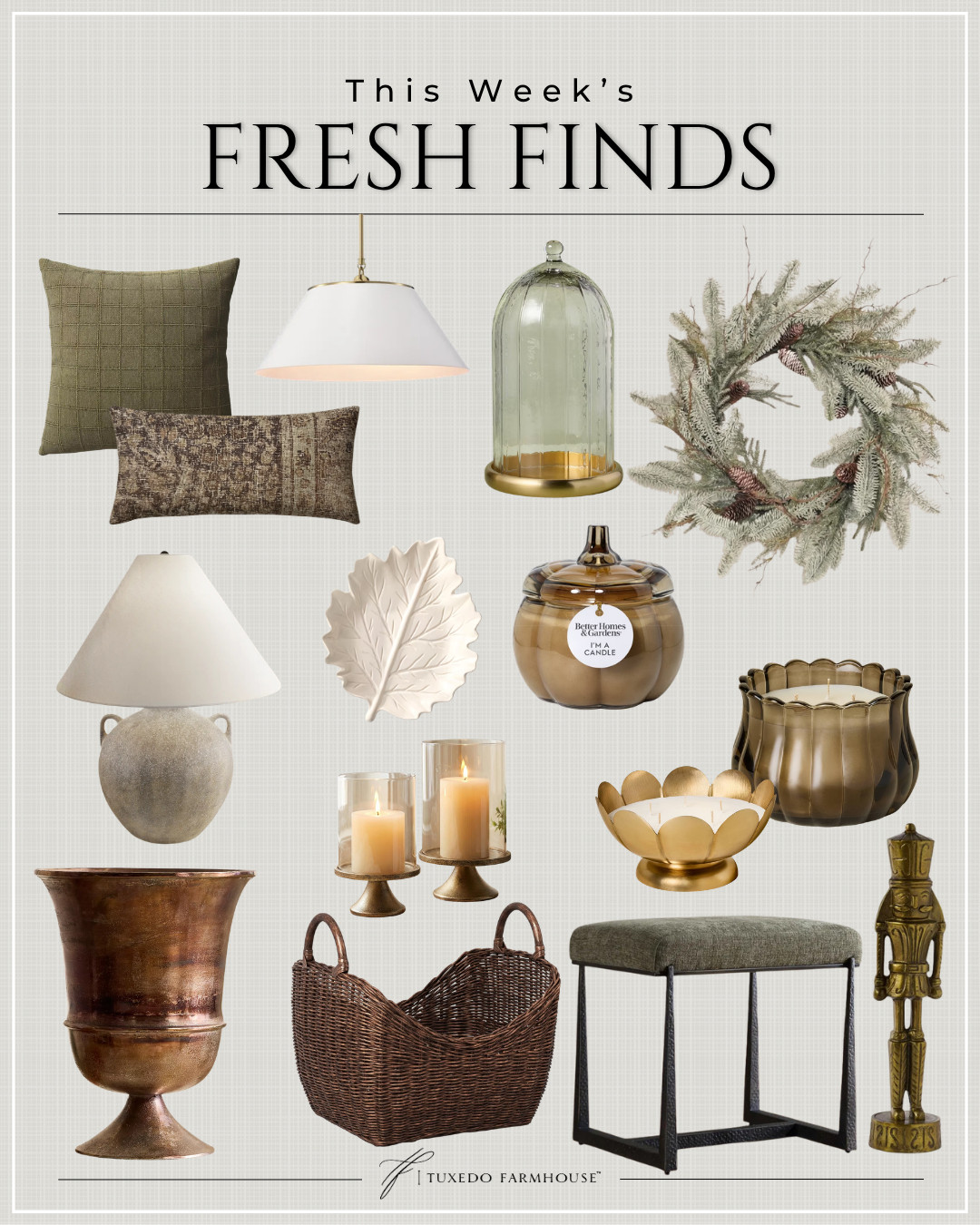 Fresh finds I’m loving this week! 🤎 A beautiful mix of warm brass, rich woven textures, cozy olive tones and a few seasonal pieces that transition effortlessly from fall into the holidays. So many pretty finds to refresh a little corner of your home!

#LTKHome #LTKStyleTip #LTKSeasonal #HomeDecorFinds #FallDecor #CozyHome #AmazonHome #HolidayDecor 

 #LTKSeasonal #LTKHome #LTKSaleAlert
