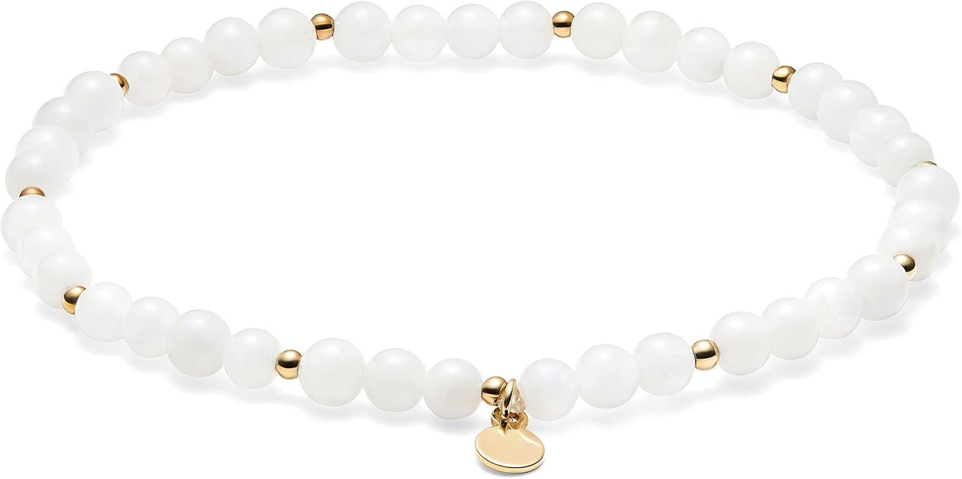 MORGAN & PAIGE Beaded Stretch Bracelets, 6.5 inch 18K Yellow Gold Plated and Genuine Moonstone Br... | Amazon (US)