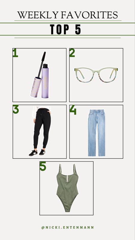 Our favorites from the last week! I’m obsessed with my blue light glasses, especially for big computer work days! 
Tarte mascara: code Nicki 
Blue light glasses: nicki15
M in joggers
29S in denim 
M in swimsuits 
 
Bestsellers, our favorites, joggers, Tarte beauty, aerie, old navy, aerie swim, nicki entenmann 

#LTKMostLoved #LTKstyletip #LTKbeauty
