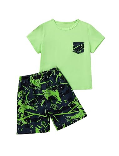 Gademacue Boys Clothes Short Sleeve Camo T-Shirt Short Sets Boys Summer Outfits, Green+Black Camo, 7-8 Years | Amazon (US)