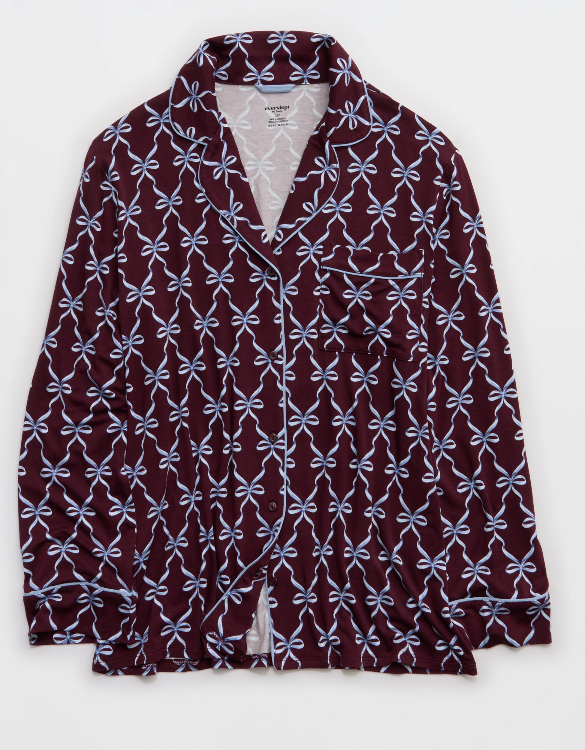 OVERSLEPT by Aerie Real Soft\u00ae Piping Long Sleeve PJ Top | Aerie