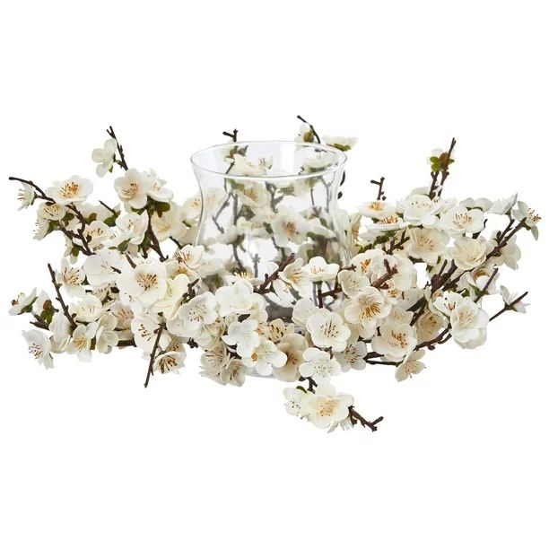 Nearly Natural Plum Blossom Candelabrum Artificial Arrangement, White - Walmart.com | Walmart (US)
