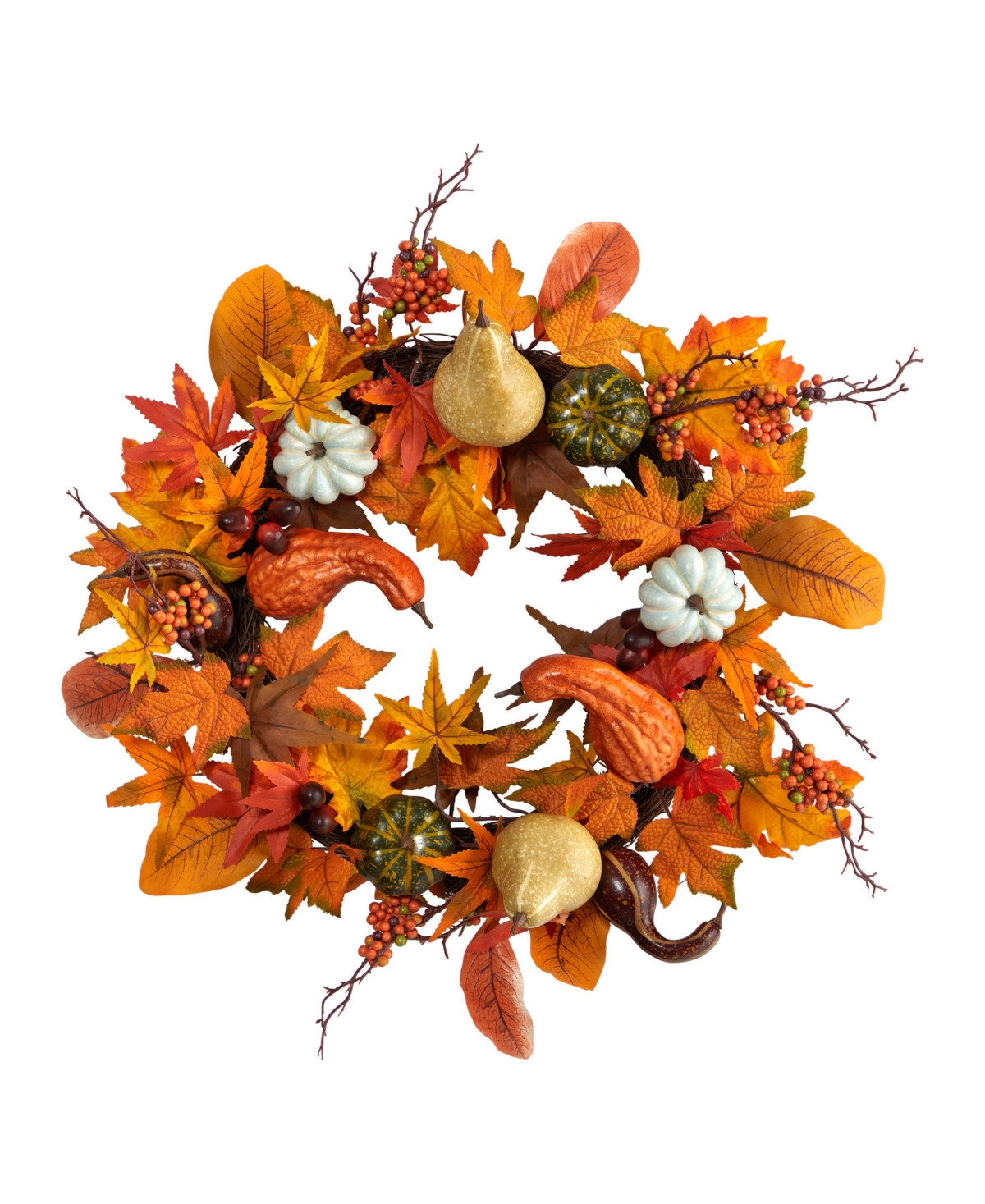 24" Autumn Pumpkin, Gourd and Berries in Assorted Colors Artificial Fall Wreath - Orange | Macy's