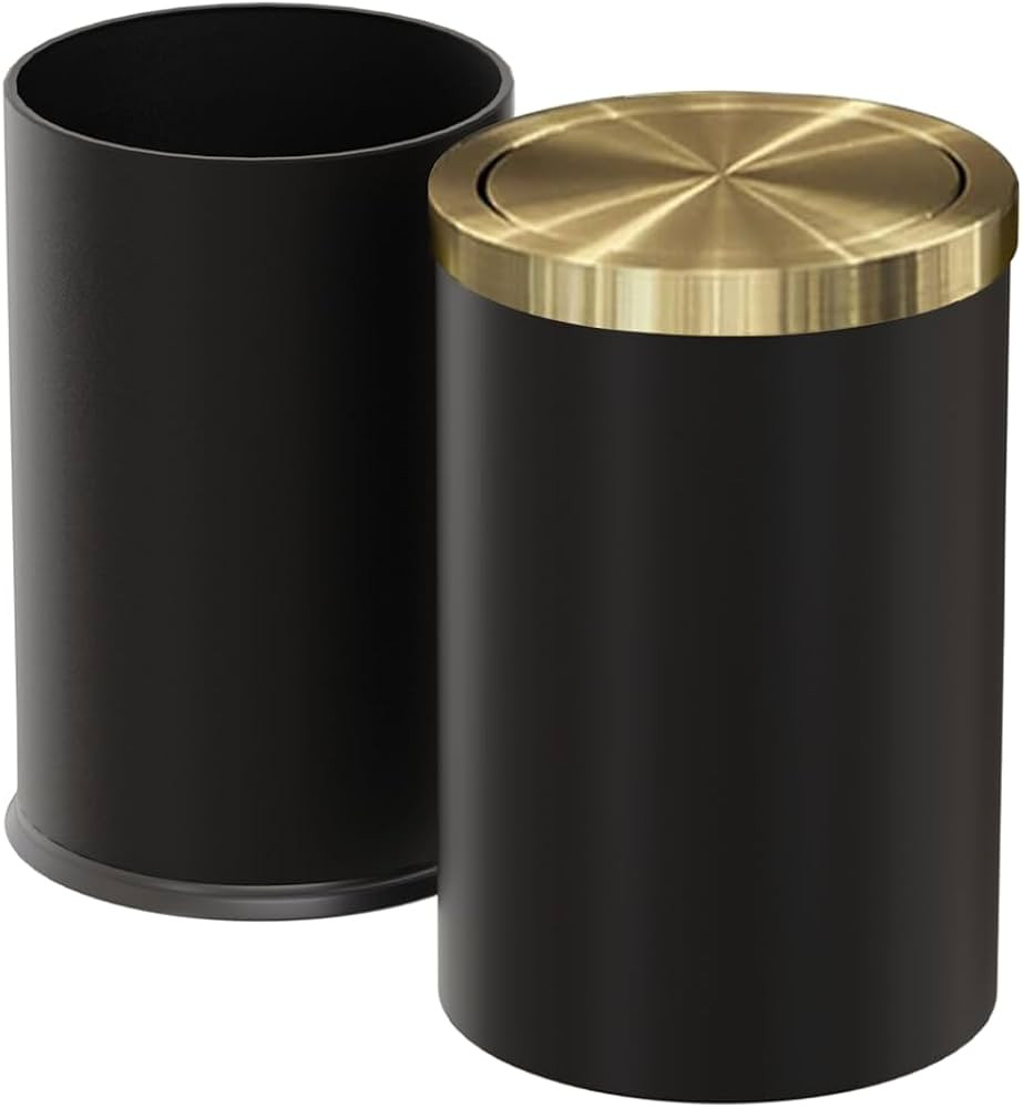 Brushed Brass Garbage can,Bathroom Trash can with lid，Modern Small Trash Can with Flipping Lid,... | Amazon (US)
