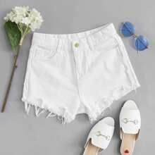 Frayed Hem Denim Shorts | SHEIN