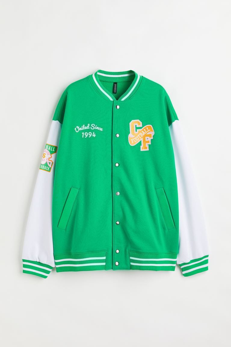 Oversized baseball jacket - Groen/wit - DAMES | H&M NL | H&M (DE, AT, CH, NL, FI)