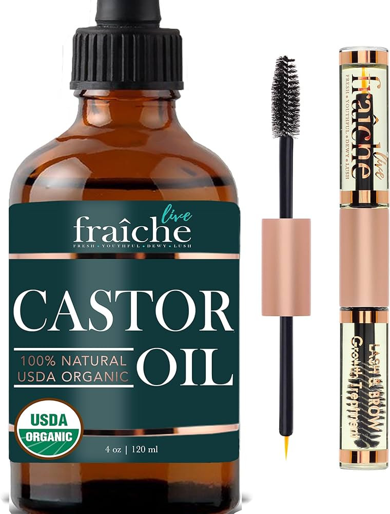 Organic Castor Oil (4oz) + Filled Mascara Tube, 100% USDA Pure, Cold Pressed, Hexane Free Lash Se... | Amazon (US)