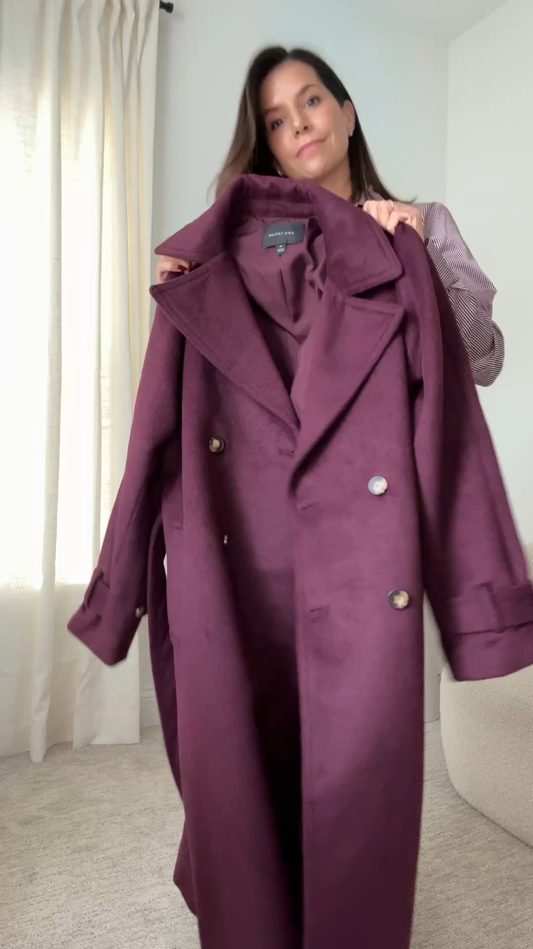 Belted coat is currently 50% off. I think it runs true to size. I’m wearing an extra small.