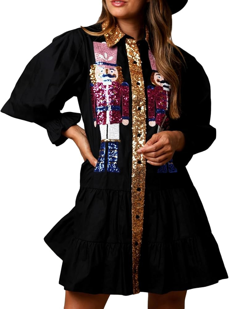 CosTribe Women Christmas Sequin Skirt Nutcracker Sweatshirt T-Shirt Dress Holiday Party Long Slee... | Amazon (US)