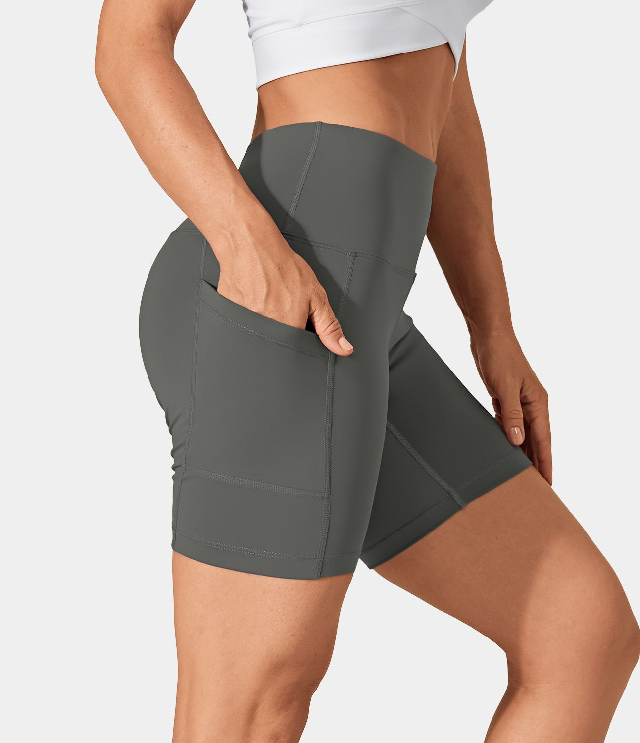 Women’s High Waisted Side Pocket Plain Biker Shorts 7'' - Halara | HALARA