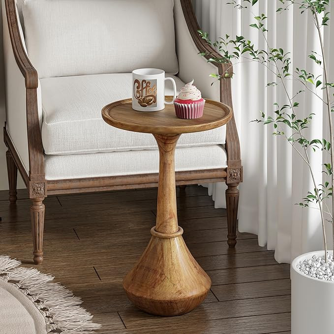 COZAYH Farmhouse End Table, Modern Sculptural Round Side Table with Hourglass Silhouette, Artisti... | Amazon (US)