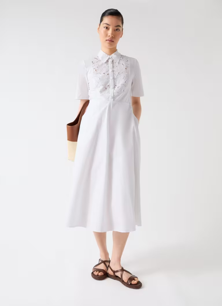 Grace White Cotton Embroidered Lace Panel Bib Dress | L.K. Bennett (UK)