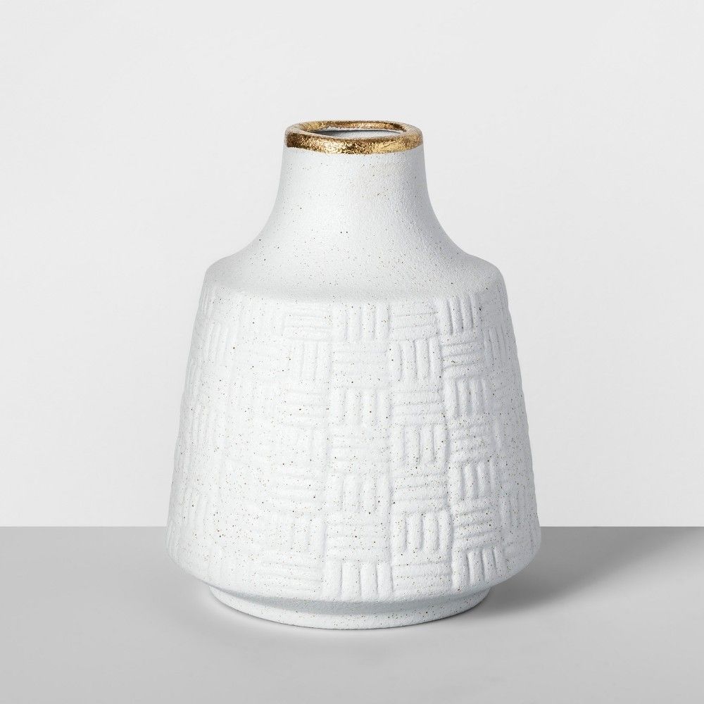 7.5"" x 6"" Decorative Stoneware Vase White/Gold - Opalhouse | Target