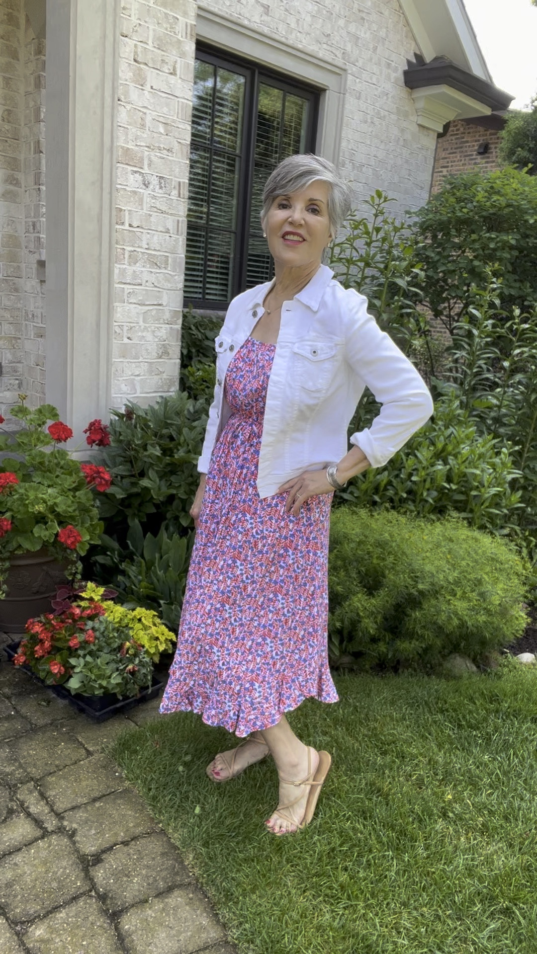 ON SALE !Great 4th of July dress from J Crew Factory (s), jean jacket (s), nude sandals (8), j McLaughlin bag
#casualsummerlook
#floralsundress


#LTKsalealert #LTKunder50 #LTKSeasonal