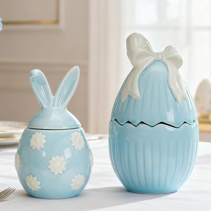 WDS WONDROUS 2-Pack Easter Bunny & Bow Ceramic Jar Candles, Egg Shaped Soy Wax Scented Candles wi... | Amazon (US)