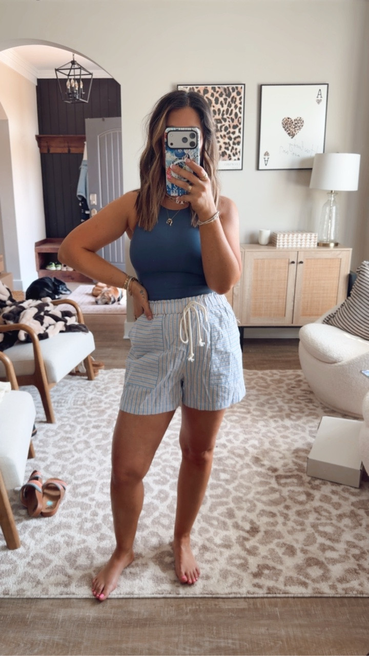 I want all the blue and white outfits this spring/summer! This is just such a stunning color combination, even with the most basic, casual outfits. These shorts are so underrated, the price is so good. 
Coastal outfit inspo, casual mom outfit inspo

#LTKMidsize #LTKSeasonal #LTKPetite