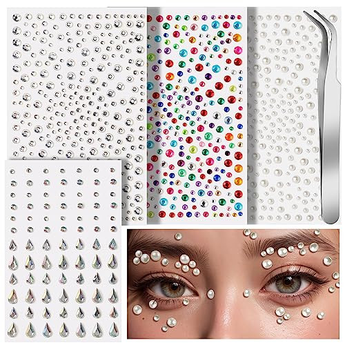 Teenitor Face Gems Self Adhesive Face Gems and Pearls for Makeup, Festival Jewels for Halloween Rave Accessories Hair Gems, Rhinestone Stickers for Face, Eye, Makeup, Body | Amazon (US)