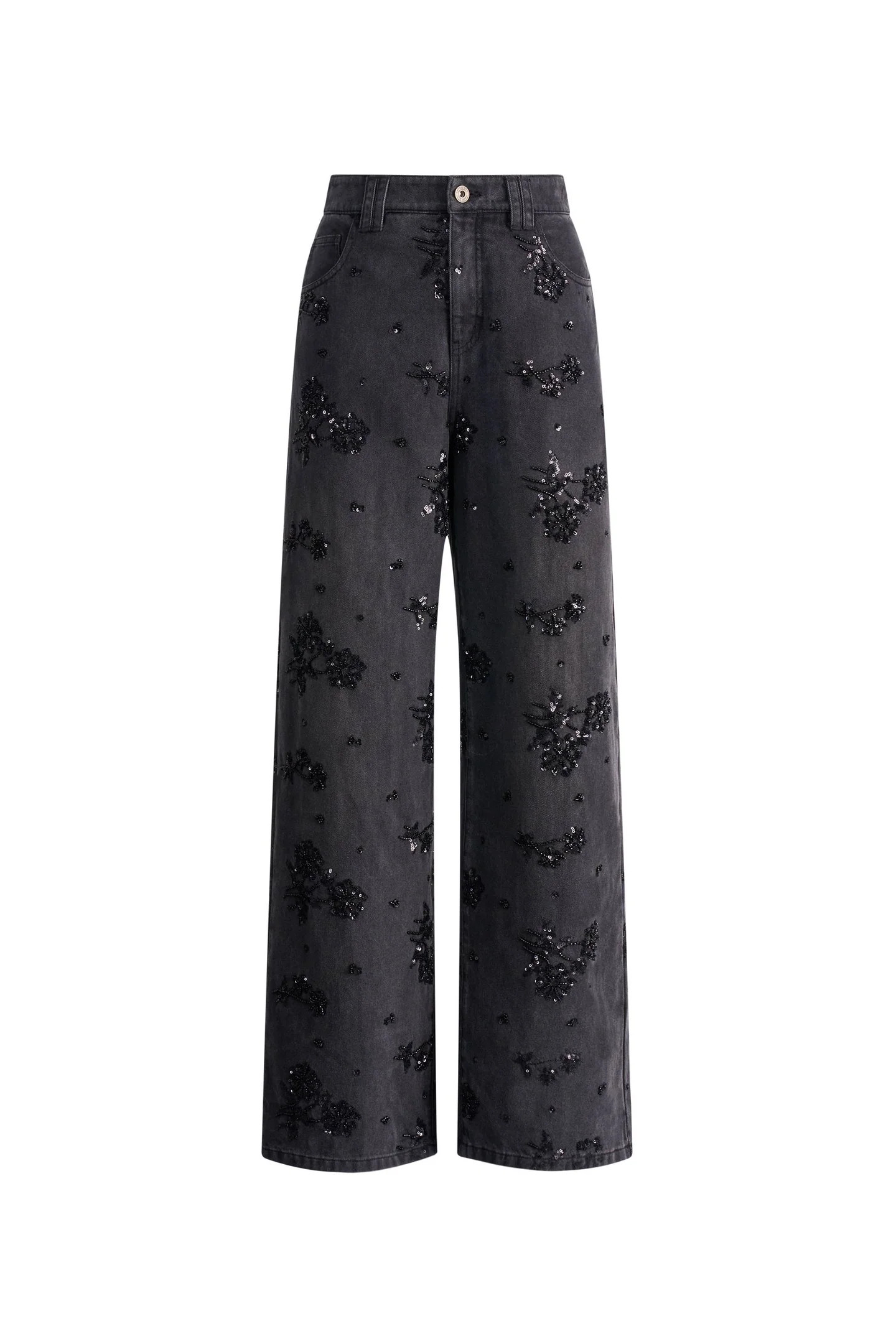 Star Hand Beaded Rose Embellishment Straight Leg Jeans in Beaded Cotto | Fabrique