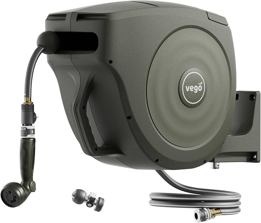 Vego Garden Hose Reel Retractable 1/2" x 100ft Wall Mounted Hose Reel Automatic Rewind, Any Lengt... | Amazon (US)