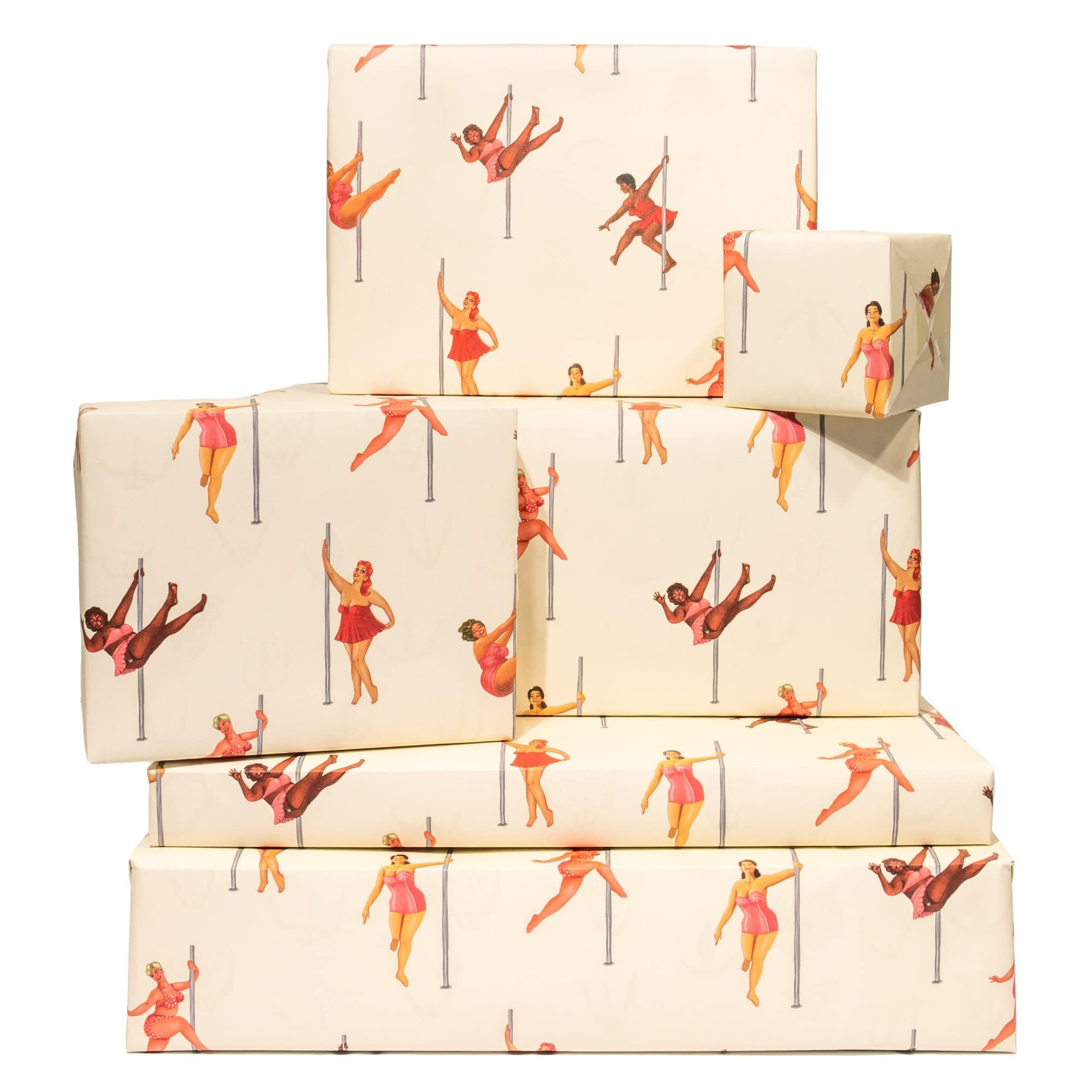 CENTRAL 23 Pin Up Wrapping Paper for Women - 6 Sheets of Birthday Gift Wrap for Her - Pole Dancing - Dancers - Female - Feminine - Beige Orange - Recyclable | Amazon (US)