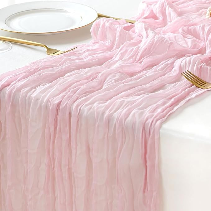 Sioloc Light Pink Cheesecloth Table Runner 120” x 35”, Soft Gauze Boho Wedding Valentines Tab... | Amazon (US)