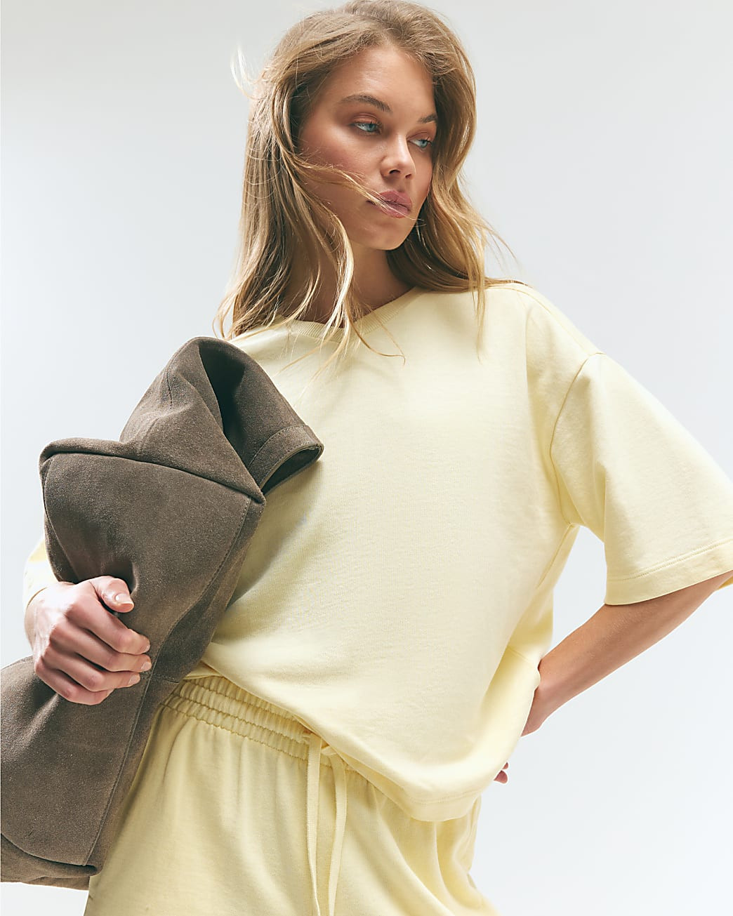 Yellow Cotton Short Sleeve Loopback T-shirt | River Island UK & IE
