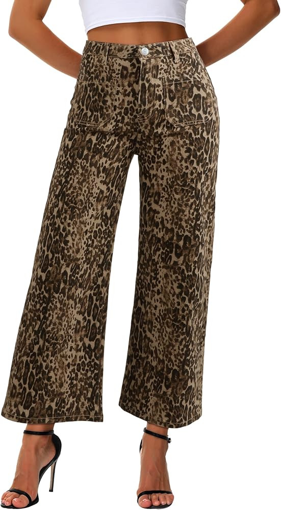 Genleck Women's Wide Leg Jeans – Trendy Cropped Loose Jeans High Waisted Stretchy Capri Denim P... | Amazon (US)