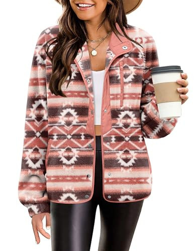 Zeagoo Women's 2025 Print Sherpa Coat Western Aztec Snap Button Down Jacket Cozy Fleece Jackets with Pockets | Amazon (US)