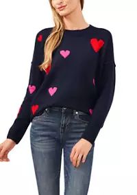 Petite Long Sleeve Valentine's Day Heart Sweater | Belk