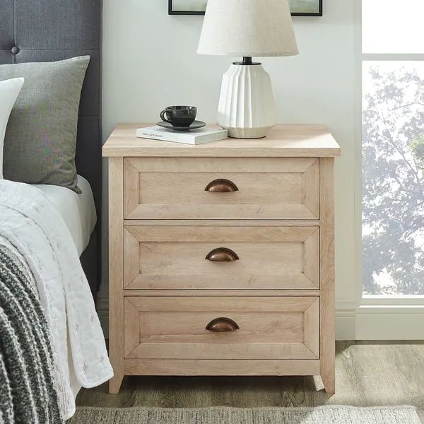 Middlebrook Designs 3 Drawer Farmhouse Nightstand - White Oak | Bed Bath & Beyond