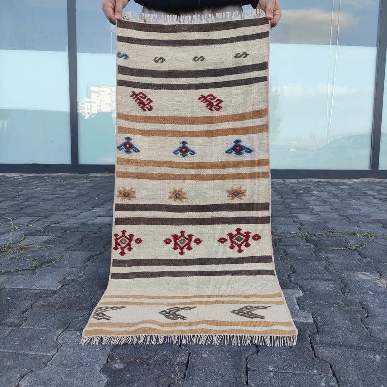 Handwoven Vintage Turkish Kilim Rug: 1.64'' X 3.77'' Organic Wool - Etsy | Etsy (US)