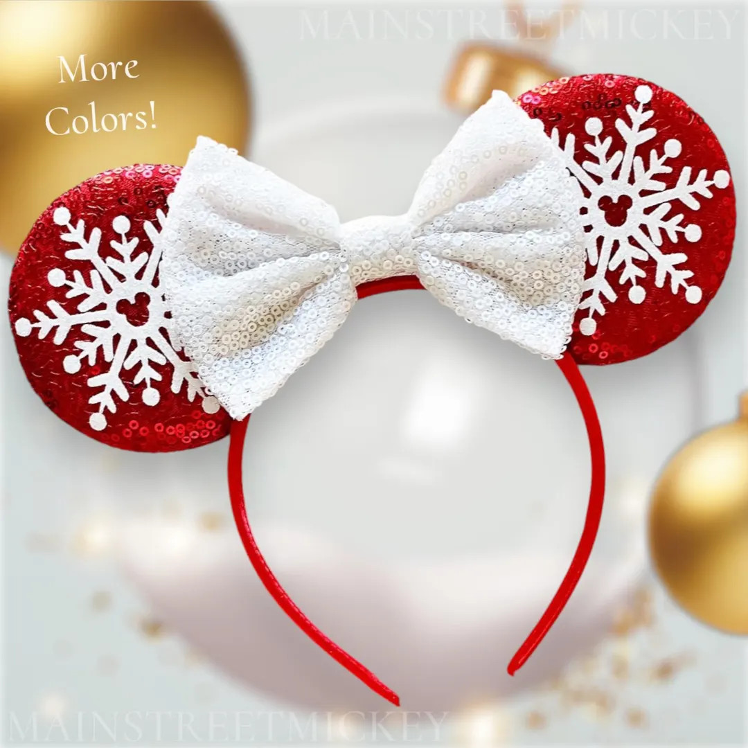 Minnie Mouse Christmas Ear, Snowflake Mouse Ear, Mickey Ear, Disneyland Ear, Mouse Snowflake Ear,... | Etsy (US)