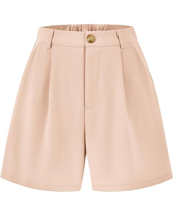 KIRUNDO Women's Shorts 2024 Trendy Summer Dressy Elastic High Waisted Pleated Business Casual Wor... | Amazon (US)