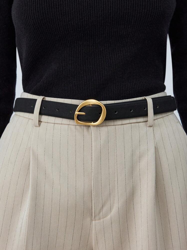 MOTF PREMIUM 1PC WOMEN'S ASYMMETRICAL SHAPE BUCKLE BLACK WAIST BELT, SUITABLE FOR WORK AND DAILY COMMUTE | SHEIN