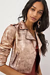 Brisa Metallic Cropped Faux Leather Moto Jacket | Anthropologie (US)
