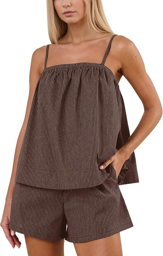 Burtell Summer Striped Short Sets Women 2 Piece Outfits Sleeveless Tank Tops Wide Leg Shorts Matc... | Amazon (US)