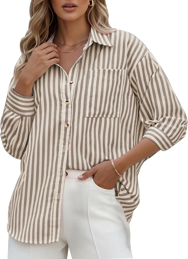 CHYRII Women's Striped Button Down Long Sleeve Blouse | Amazon (US)