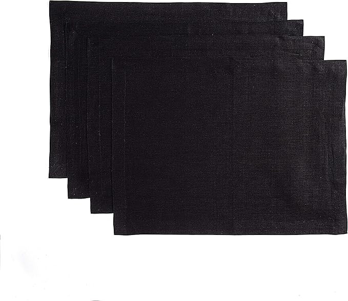 Solino Home Pure Linen Placemats - Black, 14 x 19 Inch Set of 4 Athena - European Flax European F... | Amazon (US)