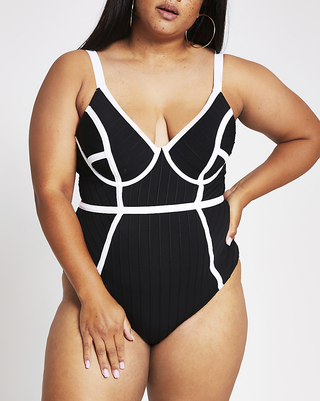 Plus black plunge bandage swimsuit | River Island (UK & IE)