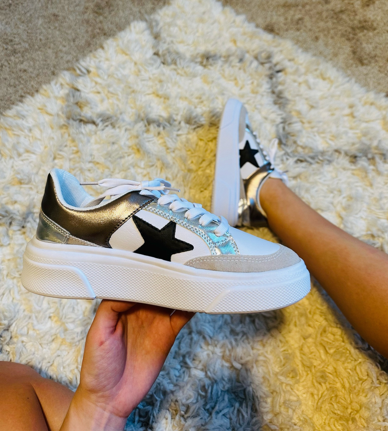 I love the look of Golden Goose but I just can’t spend that much on sneakers. I found these look-a-likes from Pink Lily! They are so comfortable! I got my normal size 6. They are a little tight. Hoping they will stretch out a little with use. 

#LTKstyletip #LTKshoecrush #LTKunder100
