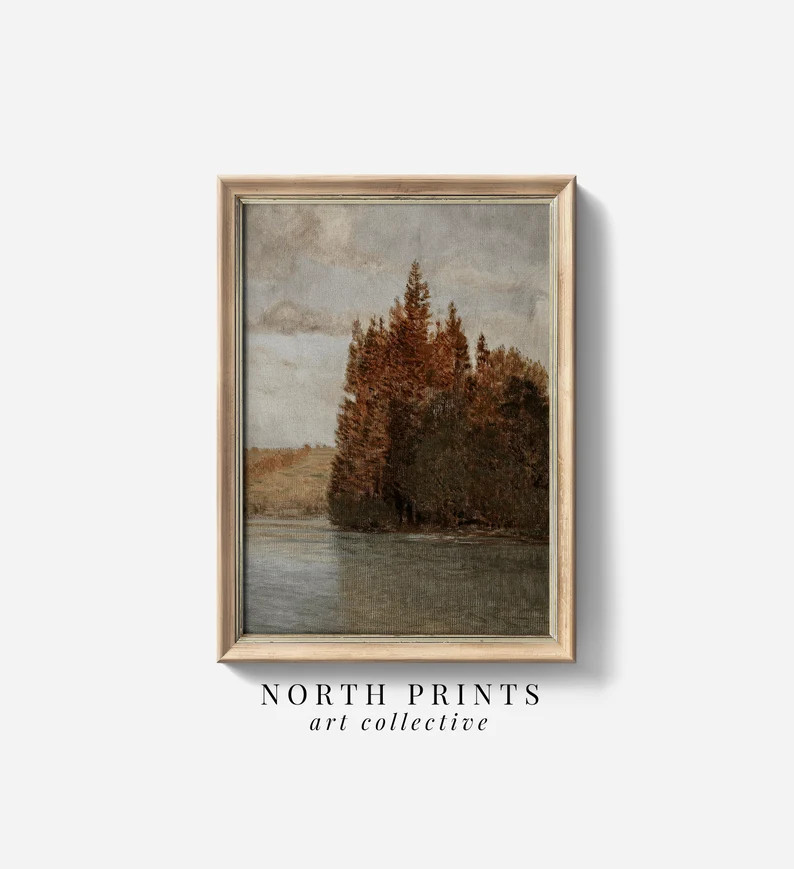 Vintage Autumn Lake Painting | Fall Landscape Wall Decor | Digital PRINTABLE | North Prints 3-215... | Etsy (US)