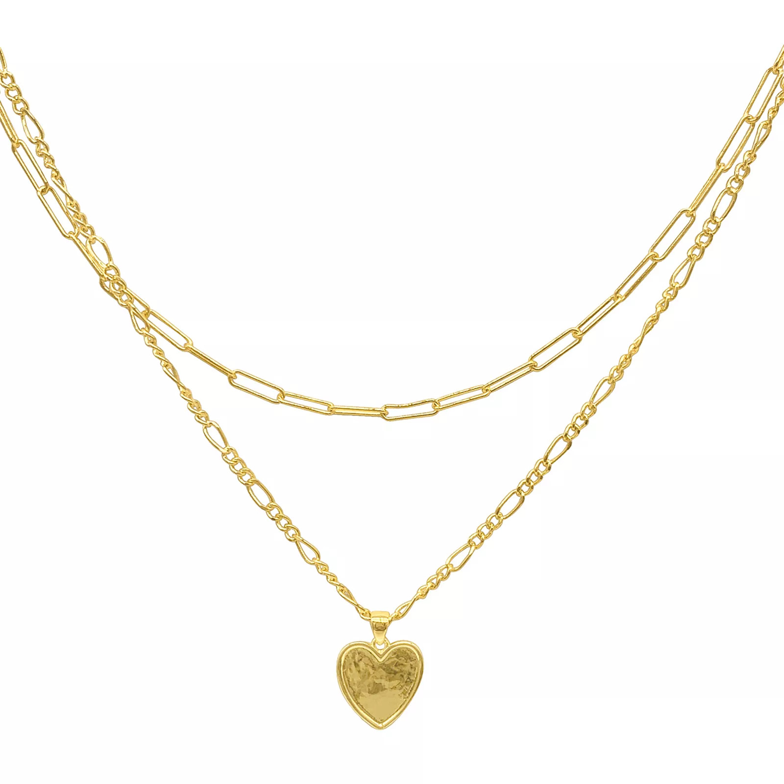 Adornia 14k Gold Plated Paper Clip & Figaro Chain Heart Pendant Necklace Set, Women's, Size: 16/18"", Gold Tone | Kohl's