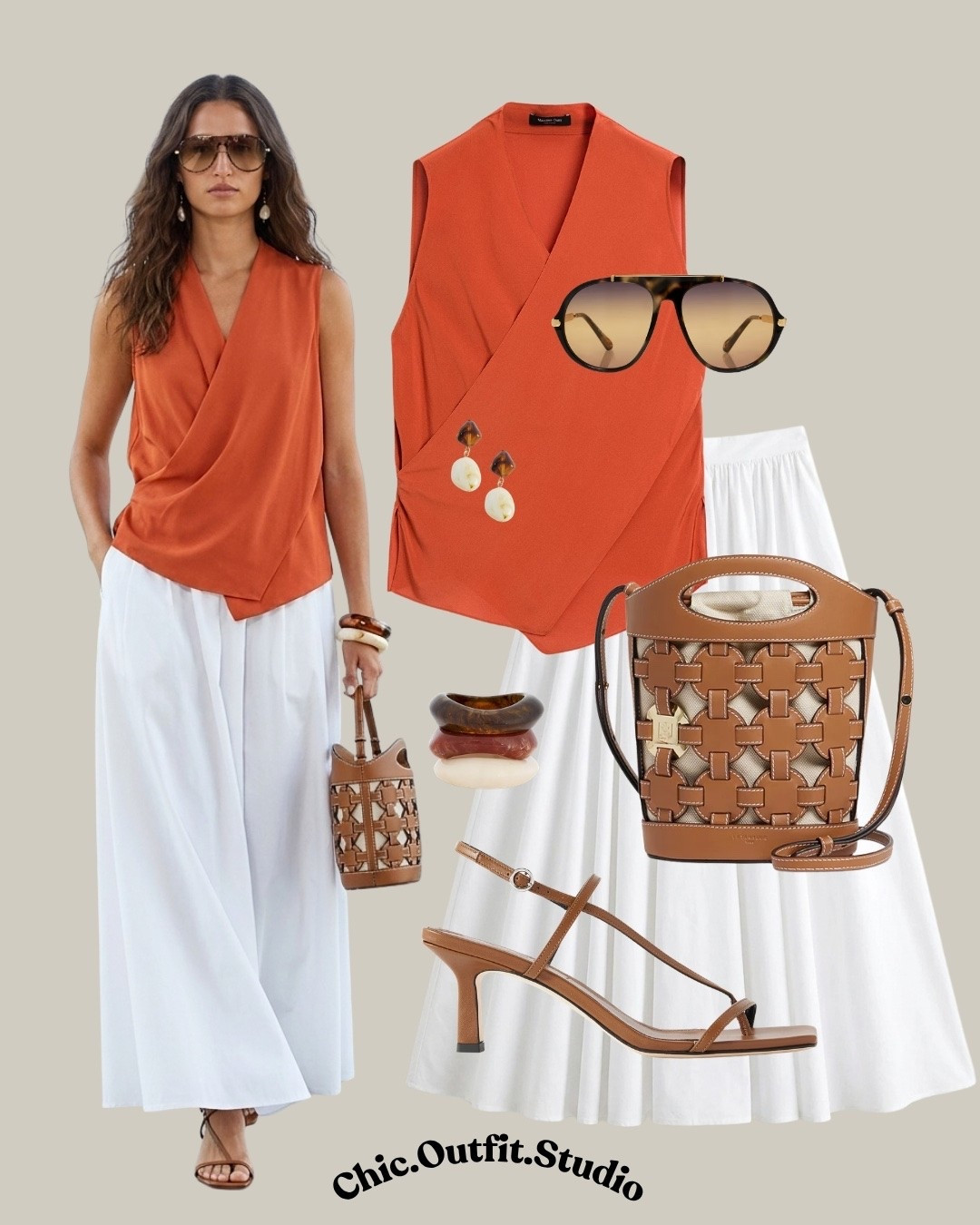 Rust Wrap Top with White Maxi Skirt

✨A rust wrap-style sleeveless top paired with a flowing white maxi skirt creates a fresh and sophisticated summer outfit. Warm earthy tones meet crisp white for an elegant contrast, finished with tan leather accessories for an elevated European-inspired look. 

✨Perfect for vacation sightseeing, garden parties, winery visits, brunch dates, coastal dinners or relaxed summer celebrations.

✨ Tags: rust wrap top outfit, white maxi skirt outfit, earthy summer outfit, elegant vacation outfit, European summer style, minimalist summer fashion, flowy skirt outfit, brown accessories outfit, resort wear women, quiet luxury outfit, elevated casual style, summer brunch outfit, vacation outfit women, classic feminine style, effortless chic outfit, warm neutral outfit, summer holiday fashion, timeless summer wardrobe, sophisticated everyday outfit, summer style inspiration

#LTKshoes #LTKbag #LTKsummer